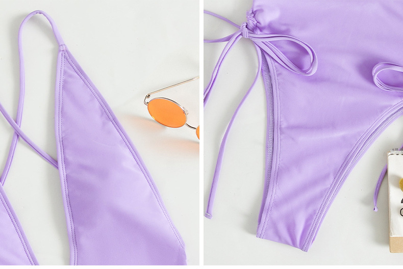 One-piece Swimsuit Deep V Neck Sexy Solid Colour Beach Bikini_voghion.com