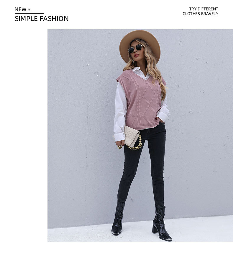 Early Autumn Fashion Women's Sleeveless Twist Solid Color Knitted Vest_voghion.com