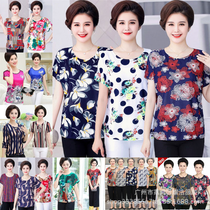 Summer plus size middle-aged and elderly women's short-sleeved mother's new middle-aged and elderly women's t-shirt stall supply wholesale