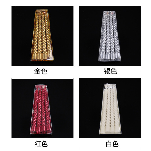 8-10寸电镀欧式螺纹长杆蜡烛金银红白彩色生日螺旋蜡烛装饰烛台用