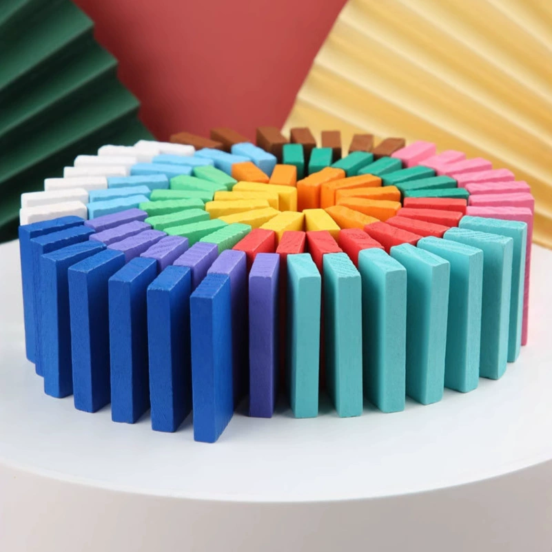Деревянные строительные блоки Домино, игрушка, трансграничная деревянная настольная игра для детей в возрасте от 2 до 6 лет, красочная, 120 штук, Домино, трансграничная