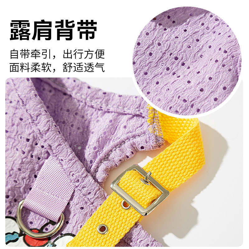 Perro primavera y verano transpirable delgada correa hueca impresa chaleco de dibujos animados Teddy perros pequeños gatos ropa de mascotas