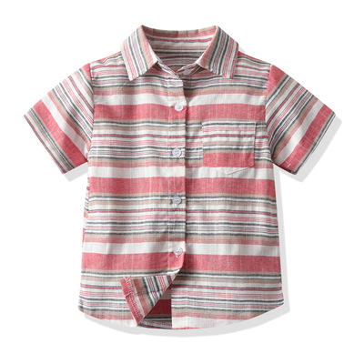 Boy stripe Short sleeved shirt leisure time summer Europe and America goods in stock children Short sleeved Cotton shirt Boy Gentleman formal wear