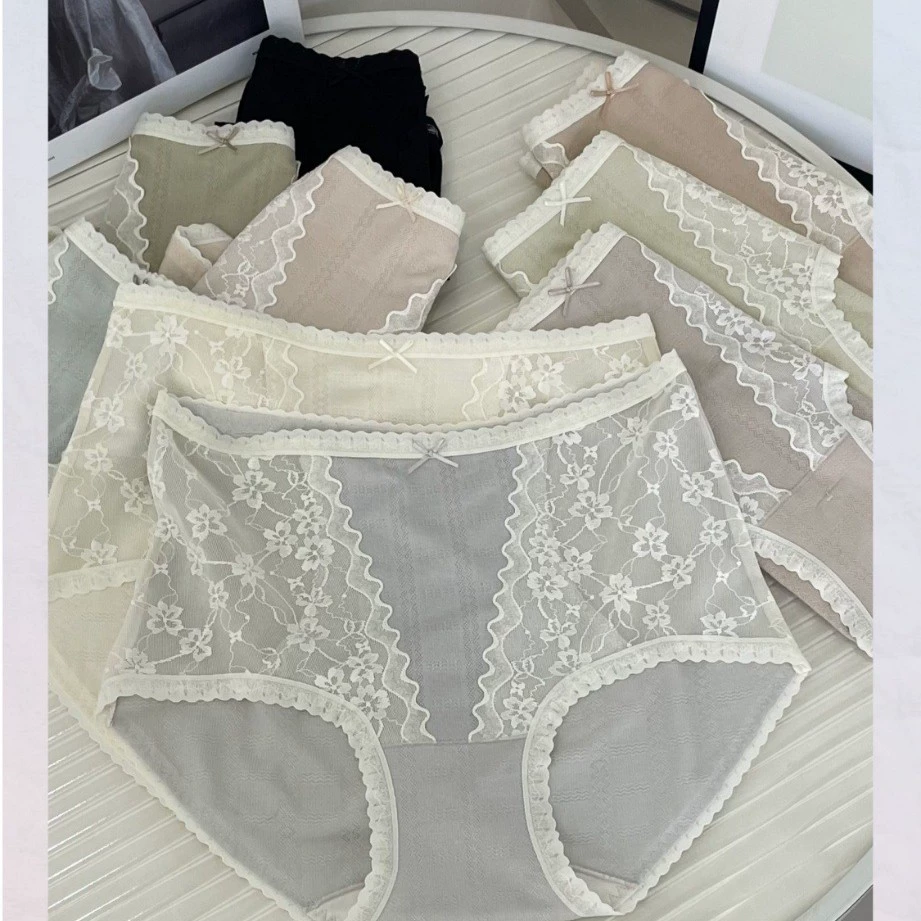 翘秘 Lace cute comfortable fashionable breathable pants with bow, mid rise