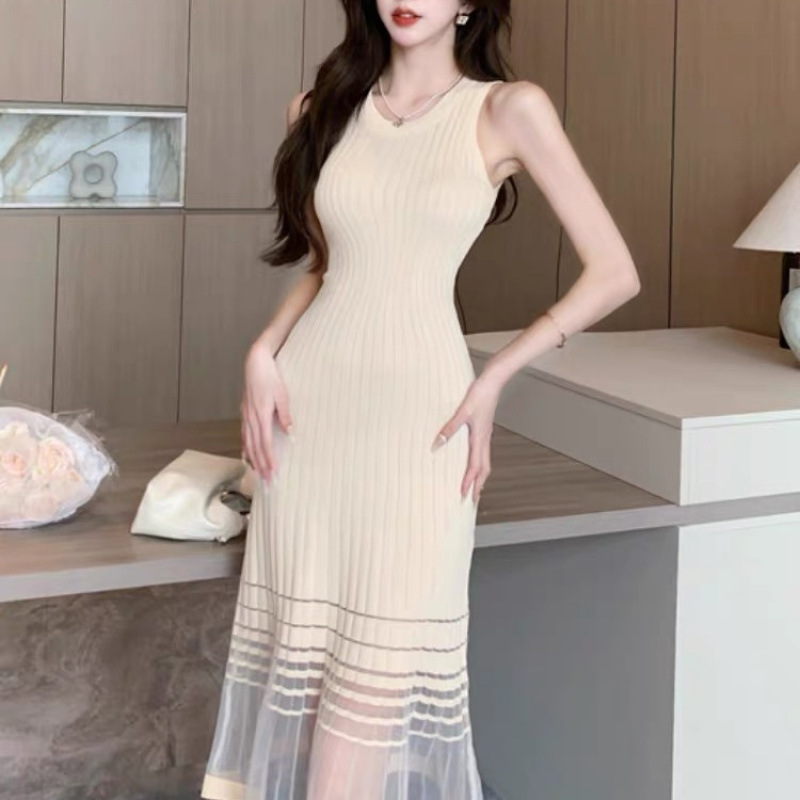 New Elegant Women's Clothing 2025 Summer New Thin French Korean Style Knitwear Dress Women's Vest Mid-Length Skirt