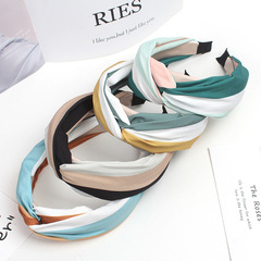 New Korean Rainbow Cross Hairpin Wide Version Colorful Fabric Wide Edge Women's Hair Combing Knot Headband Fashion Lady Accessory