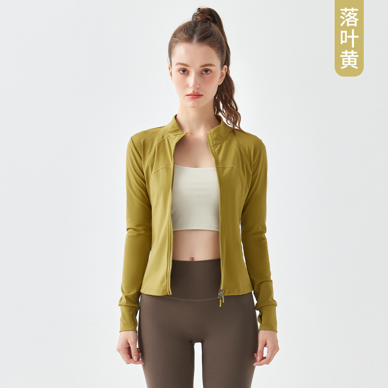 Nueva chaqueta deportiva transfronteriza Ropa de entrenamiento de manga larga para mujer, primavera y otoño, cardigan de yoga superior para correr ropa de yoga blusa