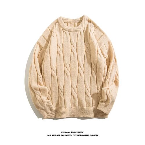 Autumn and Winter New Plus Size Solid Color Cable Knit Lounge Crew Neck Sweater Simple Loose Casual Top