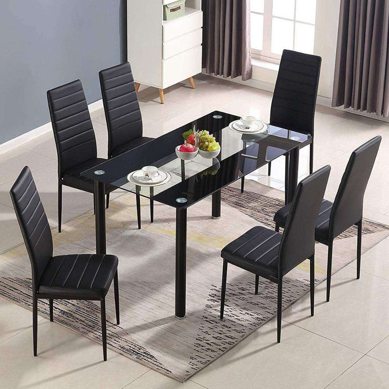 Exportación de comercio exterior de vidrio templado italiano mesa de comedor de lujo ligera casa pequeña mesa de comedor rectangular combinación de mesa y silla