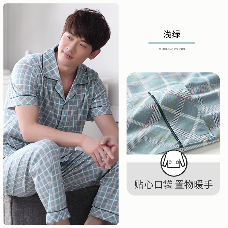 Pijamas de verano para hombre 100% pantalones de manga corta de algodón para hombre ropa para el hogar verano delgado traje de algodón más tamaño