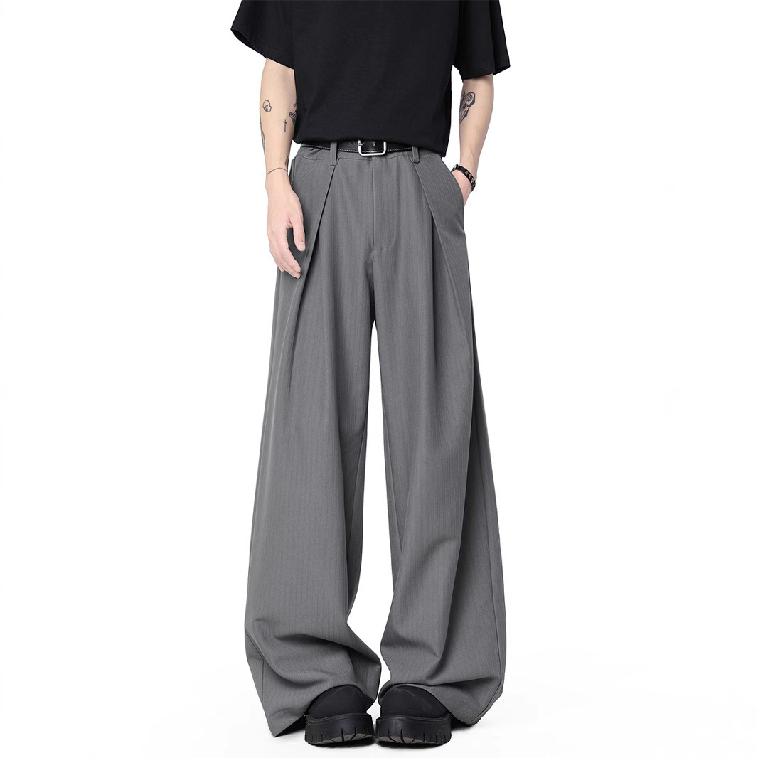 American-Style Gray Deconstructed Scimitar Men's Summer Thin Loose Drape Cleanfit Wide-Leg Casual Long Pants