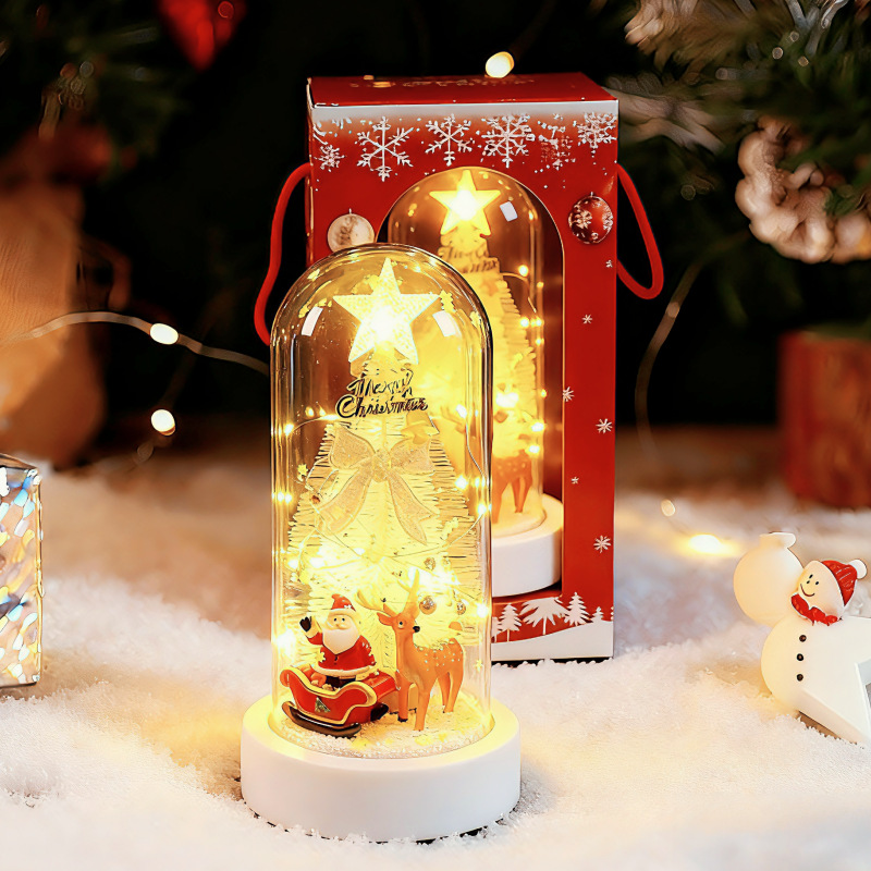 創意新品クリスマスプレゼントガラスカバークリスマスツリー装飾デスクトップ小置物ledライト発光オルゴール
