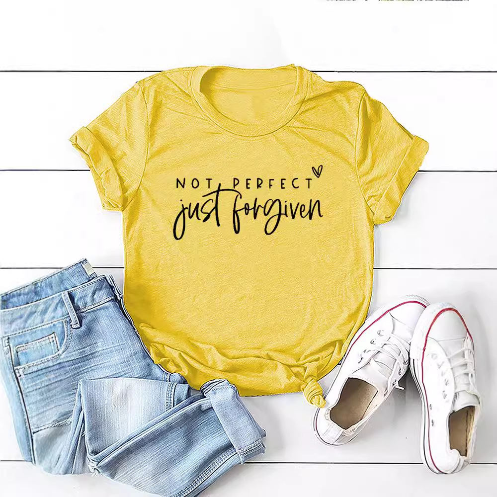 No es perfecto sólo perdonado estación independiente Comercio exterior moda casual carta suelta Camiseta de manga corta Mujer