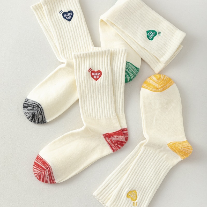 Fashionable Brand Japanese Socks for Men and Women, Embroidered Heart Colorfulful Heel Cotton Socks, Shawn Yue's Same Style Sports High-Top Trendy Socks