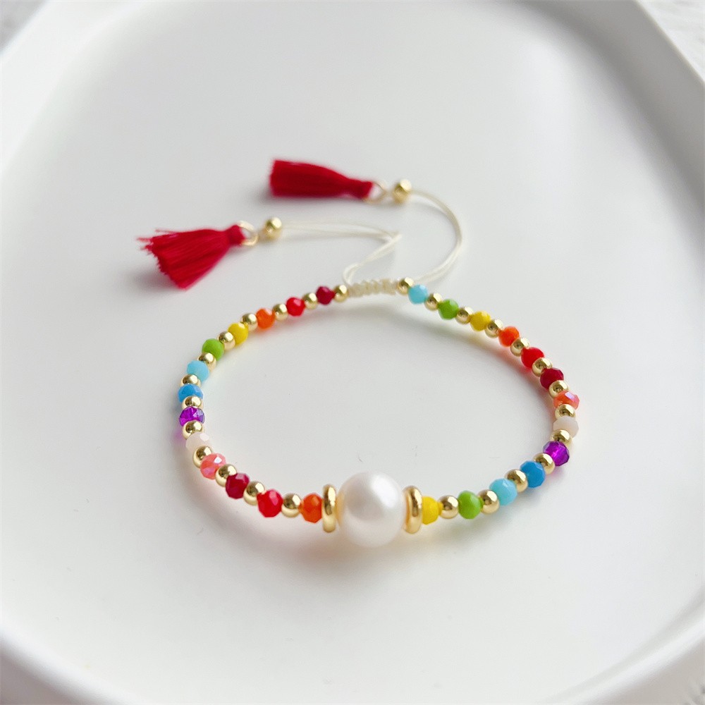 Women'S Gender Knitting Design Retro Geometric Tassel Beaded Pearl Copper Bracelets In Bulk
