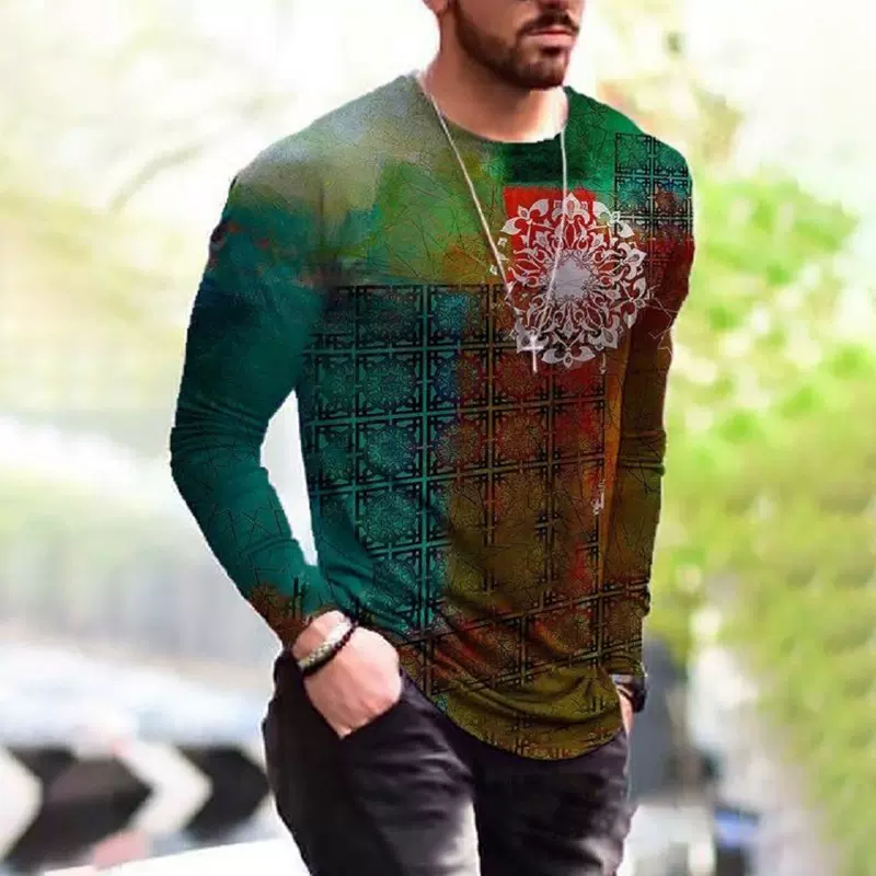 2021秋季新款男士长袖T恤男宽松圆领体恤青少年青春打底衫潮流