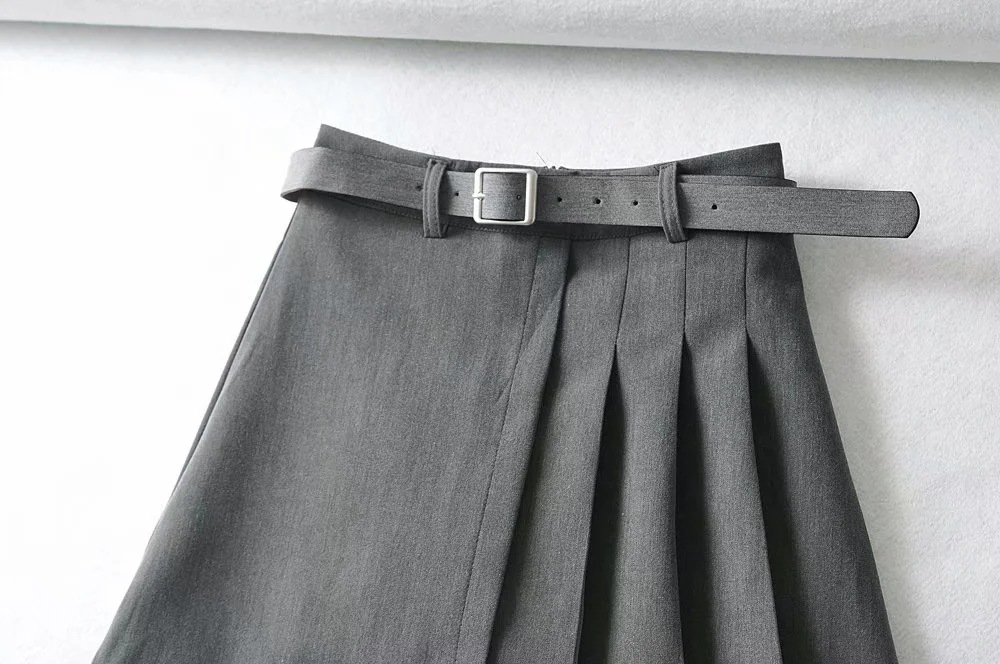 belt waist pleated skirt  NSHS29370