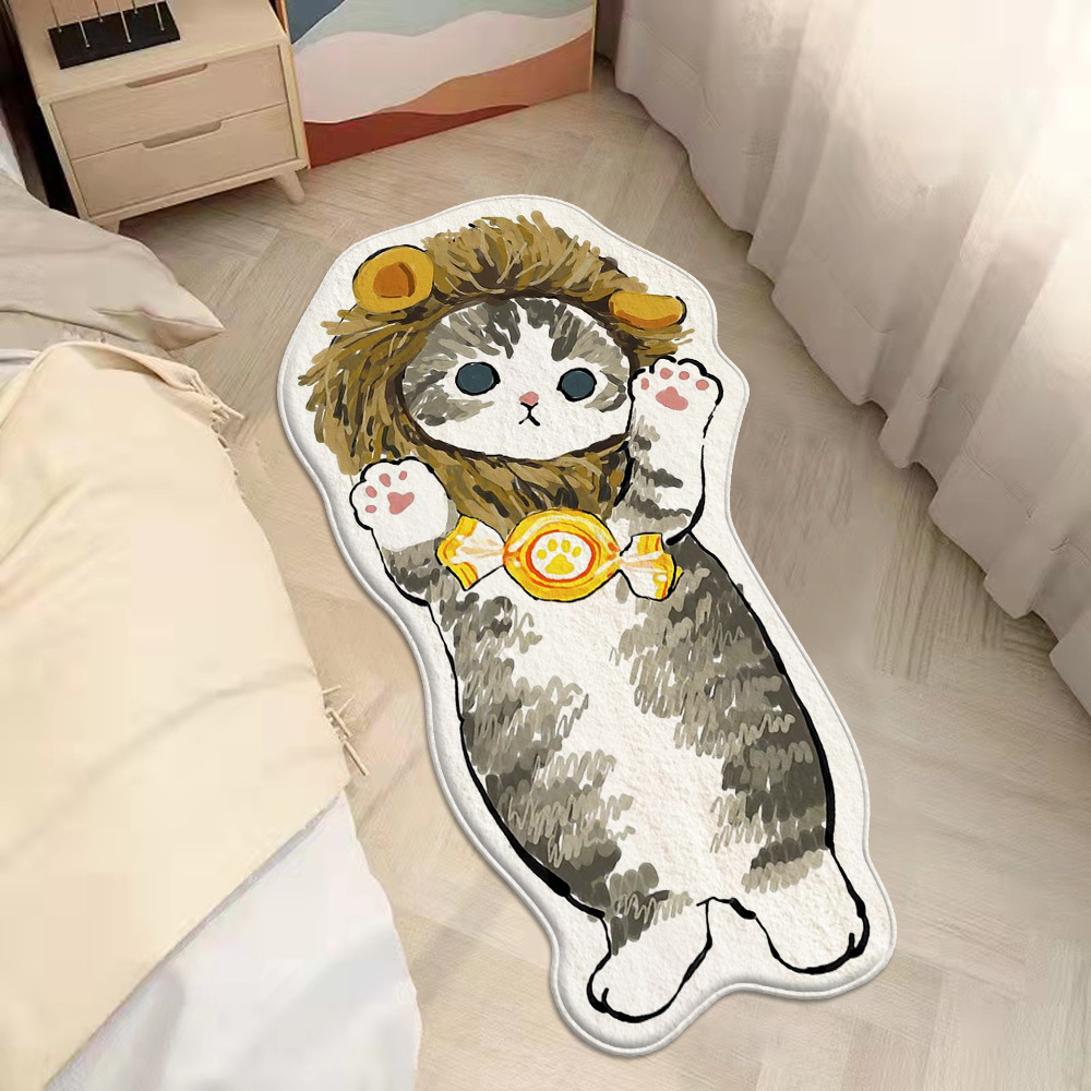 Cartoon Cute Cat Ready-Made Imitation Cashmere Carpet Bedroom Skin-Friendly Cooling Bedside Blanket Balcony Easy-Care Bay Window Mat