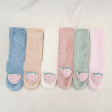 纯色仿獭兔毛儿童围巾冬季可爱卡通草莓男童女童保暖毛绒围脖批发