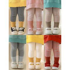 丘哆萌女童條紋褲子2024春季新款兒童裝韓版打底褲寶寶時尚休閒褲