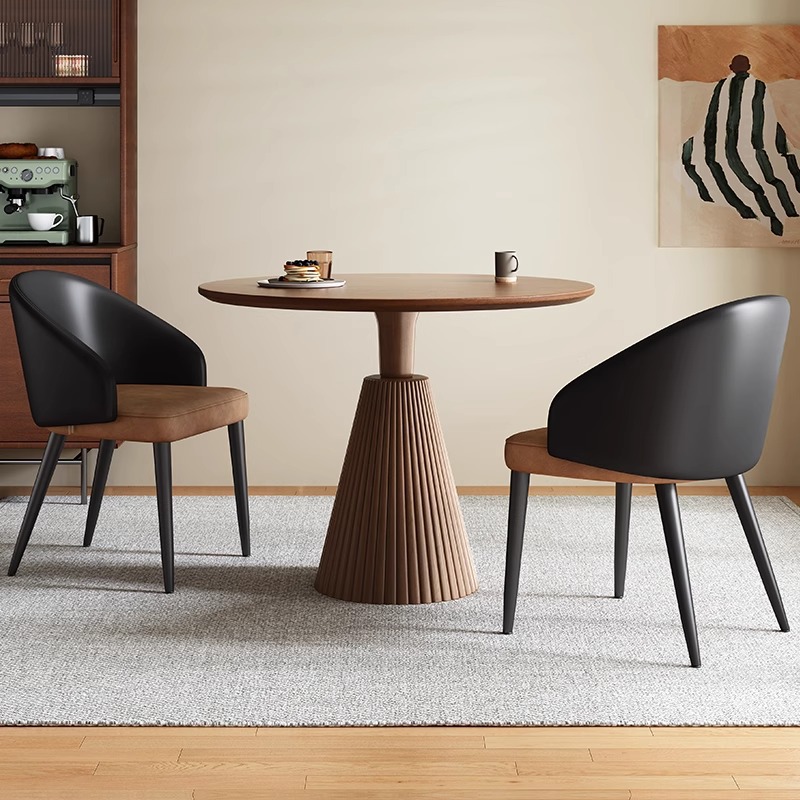 Solid Wood Mid-Century Style Round Dining Table and Chair Combination Home Living Room Balcony Small Apartment Coffee Table Bar Coffee Table