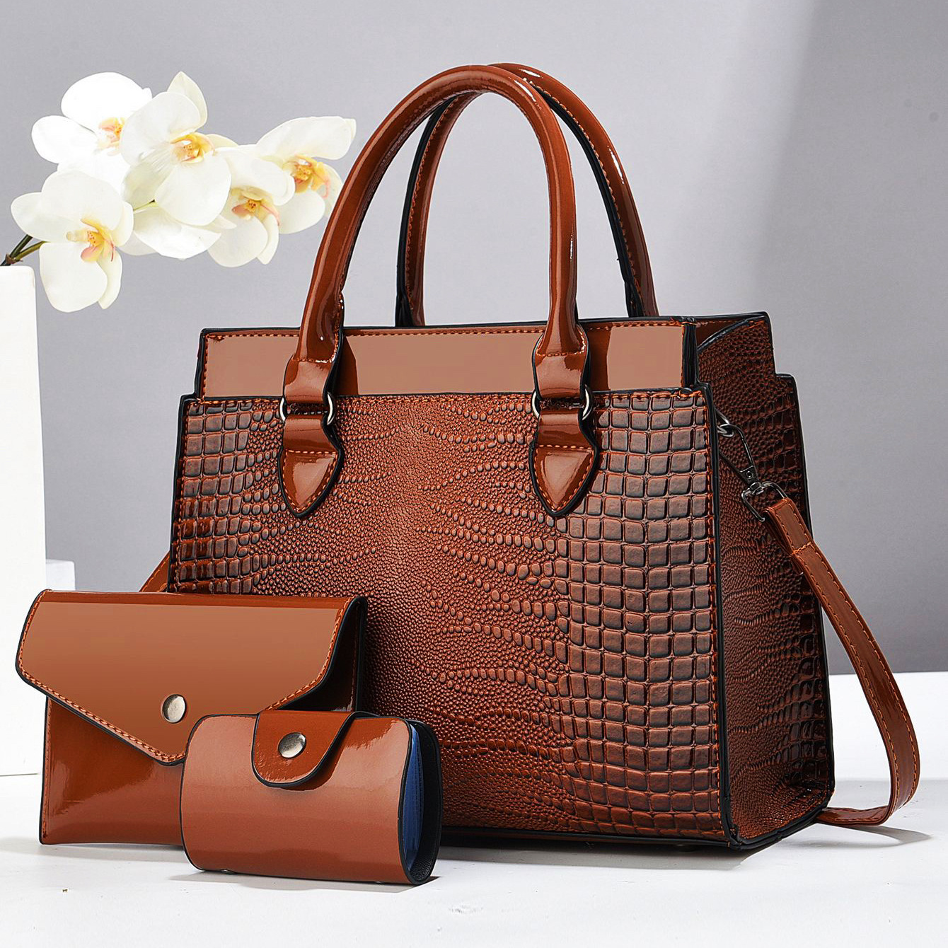 Women's Urban Crocodile Pattern Handbag Mother And Child Three-piece Set Single Shoulder Crossbody Bag_voghion.com