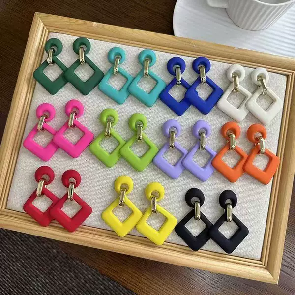Cross-Border Popular Solid Color Rhombus Earrings for Women, Non-Fading, European and American Style, Silver Needle Earrings, Solid Color Fashion Geometric Ear Accessories