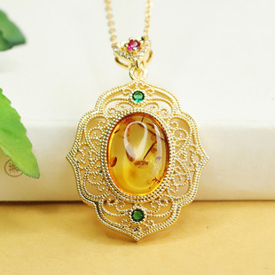 Aiyu Natural Amber Pendant Flower Pendant Necklace Vintage Jewelry Women Factory Wholesale AY3120514