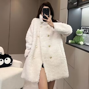 Black Imitation Fur Outwear 2025 Popular Maillard Small Fragrance Autumn and Winter High-End Fashion Mid-Length Outwear for Women