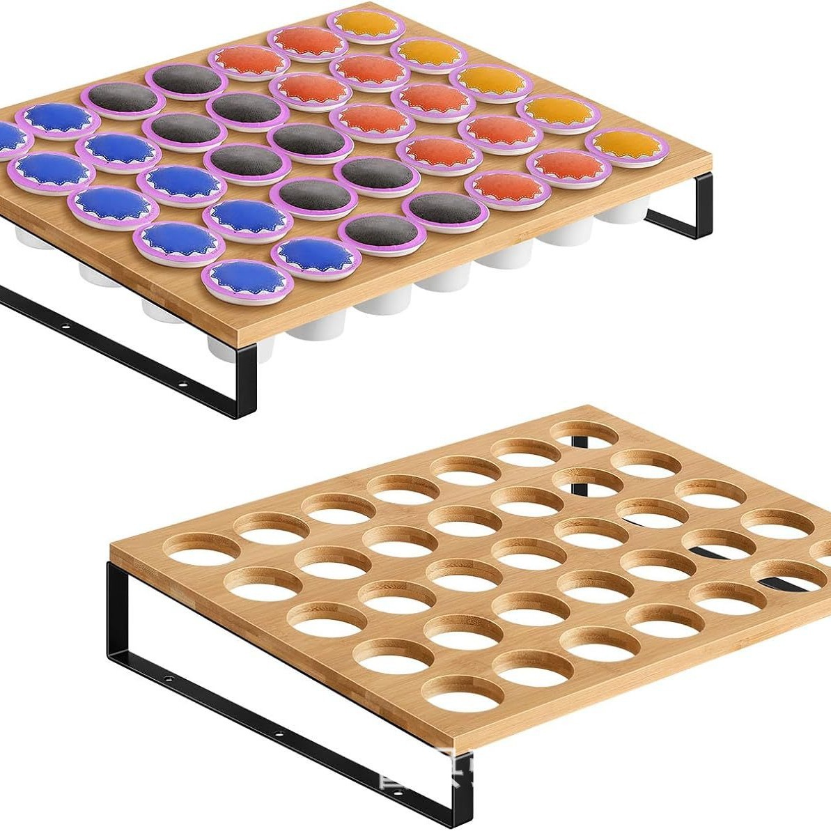 Nuevo producto transfronterizo Soporte de almacenamiento de cápsulas de café combinado con hierro y madera Base de máquina de café Soporte de cápsulas de café de 35 cápsulas