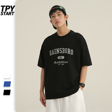 TPY2022新款夏季重磅日系T恤短袖男復古流行寬松字母T