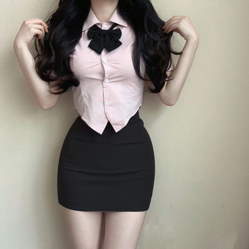 Jk Uniform Suit Summer Hip-Hugging Skirt Korean Waist-Cinching Shirt Preppy Style Short-Sleeved Women Sexy Sexy Pure Lust Style