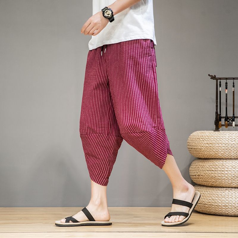 Pantalones cortos, pantalones casuales sueltos de lino de estilo chino étnico de verano para hombres, más gordos y grandes pantalones de bombachos gordos de moda