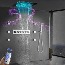 天花板500*500mm铬色LED顶喷带音乐功能暗装恒温淋浴花洒套装