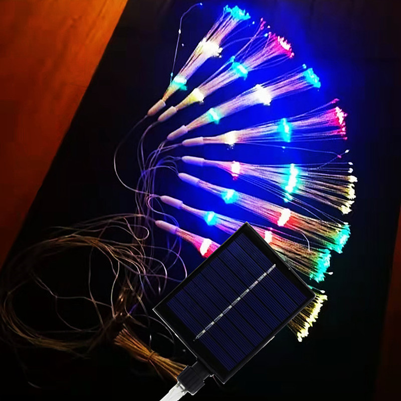 Venta al por mayor fuegos artificiales solares explosión luz LED diente de león alambre de cobre boda patio paisaje decoración vacaciones color Cadena de luz