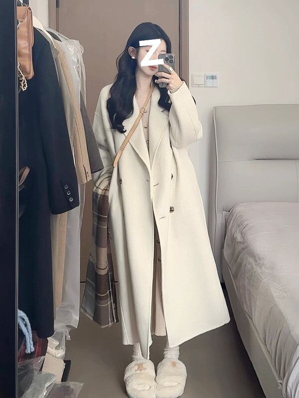 Oatmeal Color Double-Sided Woolen Outwear for Women 2025, Super Nice Autumn and Winter New Korean Style Loose Mid-Length Outwear