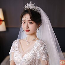 头纱皇冠新娘主婚纱求婚领证登记小头纱白色头饰2022年新款三件套