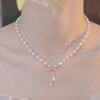 Bow pearl pendant necklace female 2022 new trendy temperament, light luxury design sense high -level collarbone chain