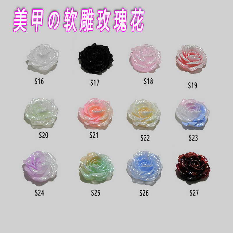 Internet Celebrity Soft Carving Resin Flower 10mm Camellia Nail Material Package Mobile Phone Case Rose Accessories Nail Art Accessories