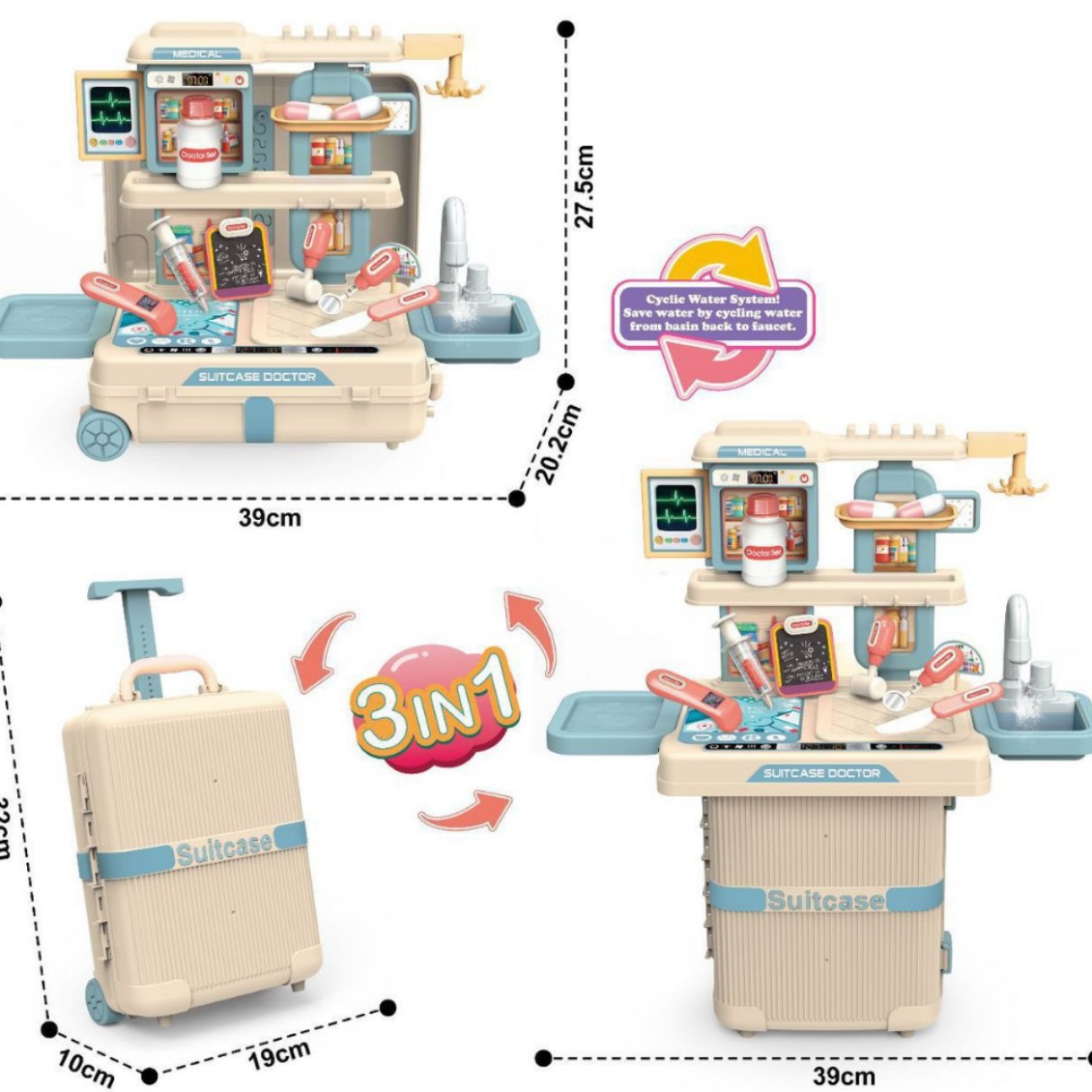 Simulación infantil transfronteriza 3 en 1 spray cocina postres juegos de joyas caseros caseros mascotas juguetes médicos