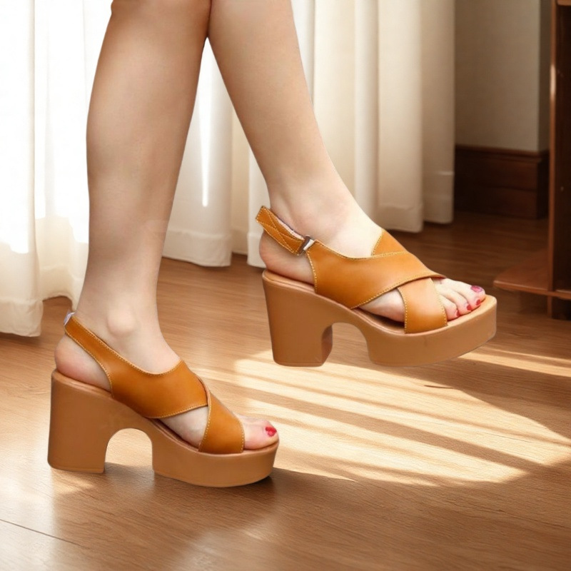 Summer black high heels platform with velcro