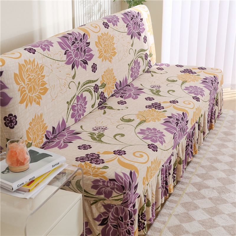 Copridivano elastico senza braccioli, semplice, pieghevole, con orlo a gonna, all'ingrosso_voghion.com