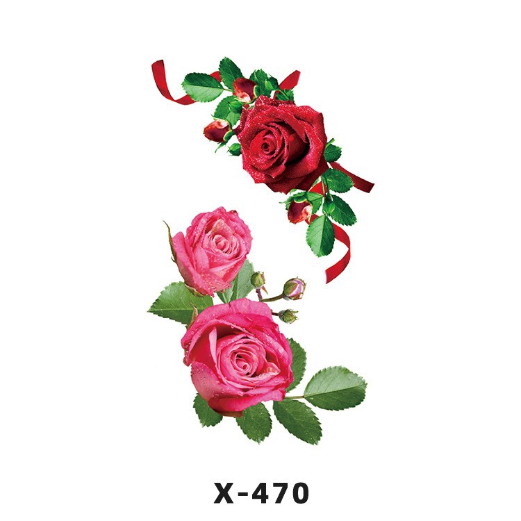 Arco de flor pequeña pegatinas de tatuaje fresco 3D dibujos animados transfronterizo Henna rosa impermeable texto en inglés pegatinas de tatuaje