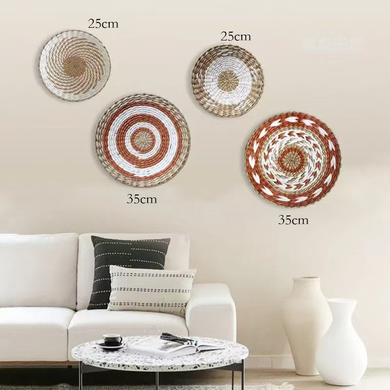 Amazon nuevo tejido de paja artesanal pared bohemia combinación de pared casa vivienda decoración de pared en stock