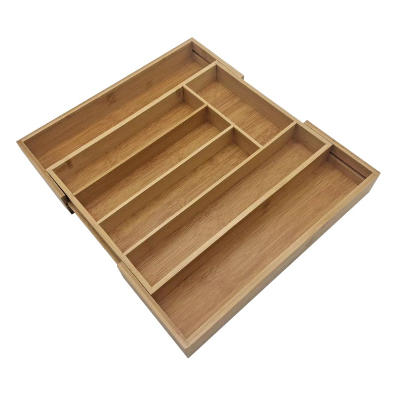 Amazon productos de bambú transfronterizos al por mayor cajón de cocina retráctil cuchillo y tenedor caja de almacenamiento de organización a prueba de polvo