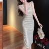 Lotus leaf sleeve slim fit banquet dress with slit