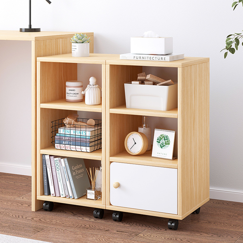 Simple bookshelf with wheels, side table, office foot storage, small multi-layer shelf, multi-layer storage, book rack