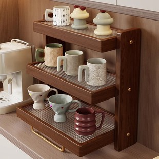 Solid Wood Cup Holder Countertop Black Walnut Cup Storage Rack Water Cup Rack Tea Cup Coffee Cup Desktop Storage Rack
