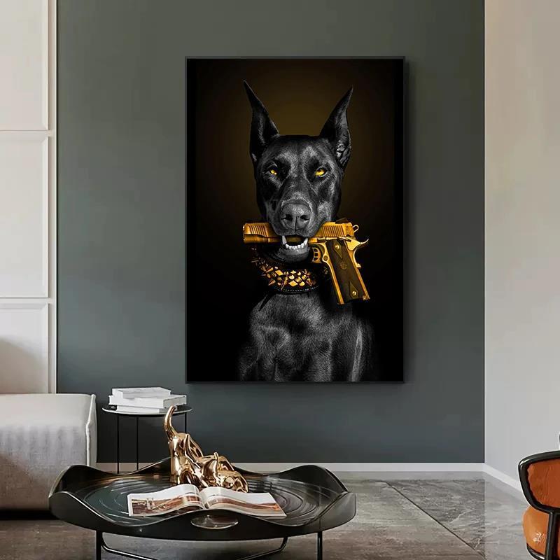 猟犬の口に銃を挟み込みキャンバス絵画装飾絵画ポスター絵画コア速達temuアマゾン卸売販売|undefined
