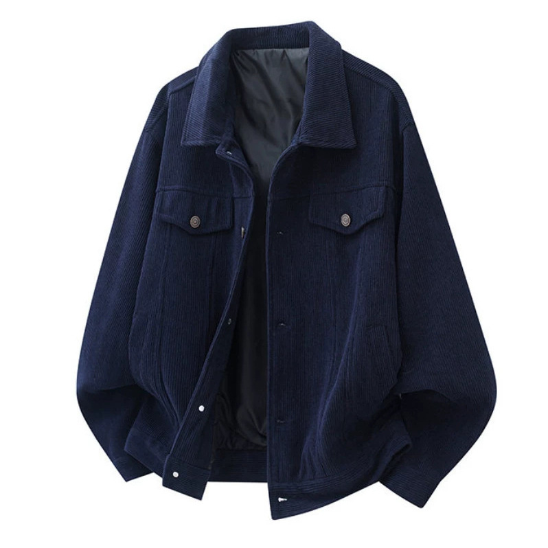 2026 Autumn/Winter Korean and Japanese Style Men's Casual Corduroy Turn-down Collar Jacket Loose Solid Color Coat Workwear Top Wholesale